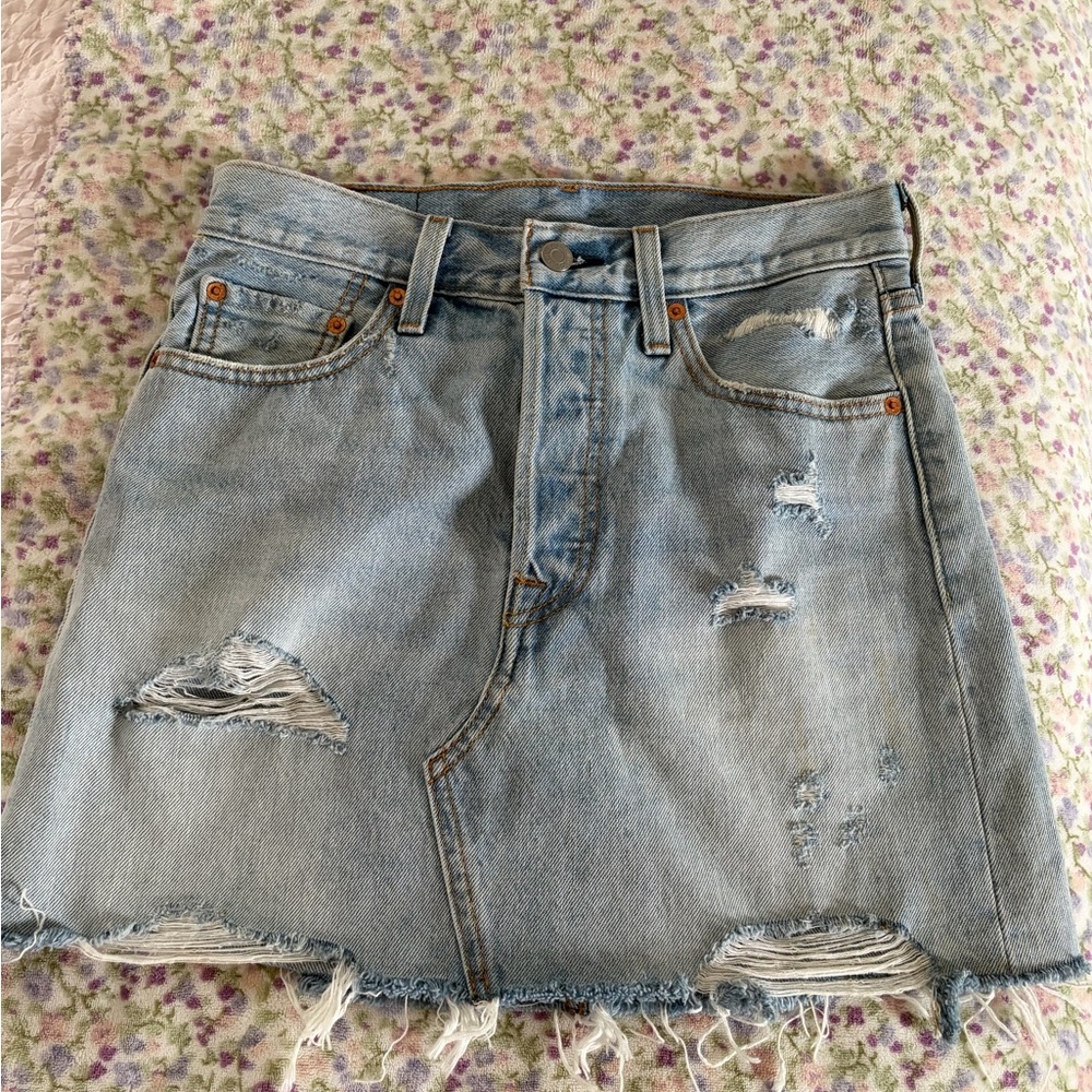 Levi's Light Blue Distressed Mini Skirt